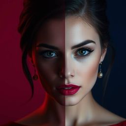 Portrait of a person with a split-light effect symbolizing emotional conflict and duality
