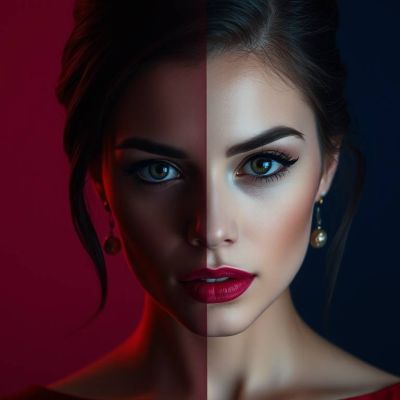 Portrait of a person with a split-light effect symbolizing emotional conflict and duality